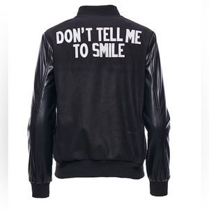 Hilary MacMillan Don’t Tell Me To Smile Varsity Bomber  Jacket Size Small